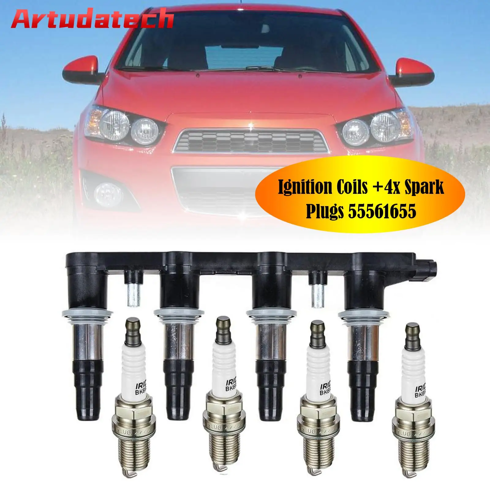 Artudatech 1x Ignition Coils +4x Spark Plugs 55561655 For Chevrolet Sonic 1.8L 2012 2013 2014 2015 2016 2017 2018