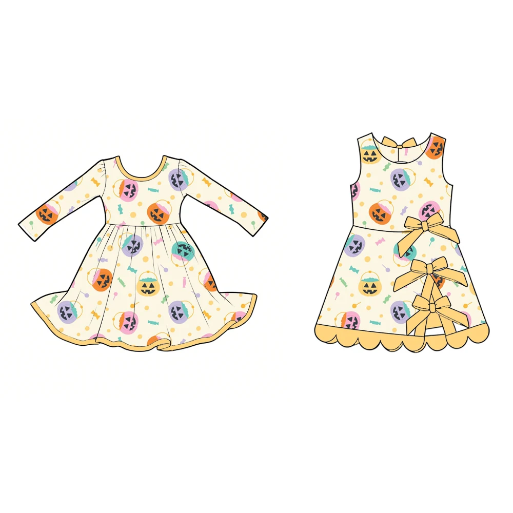 New Boutique Children's dress long sleeve dress and Bow decoration sling dress and Halloween series Prints