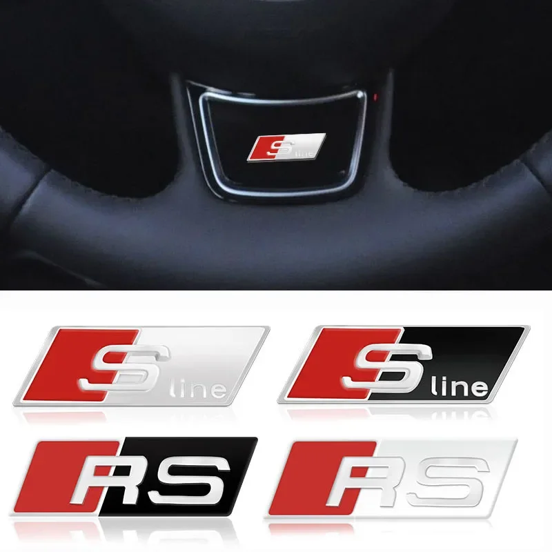 Alloy Car Steering Wheel Sticker Emblem For Audi Sline RS A4 A3 A5 A6 A7 A8 Q3 Q5 Q7 Q8 B5 B6 B7 B8 B9 Q7 8P 8V Car Accessories