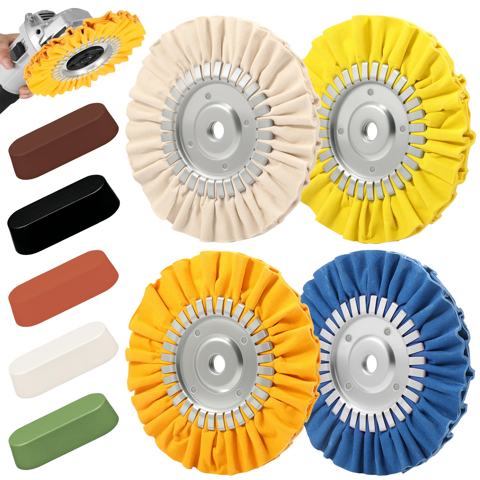 

9Pcs 8" Airway Buffing Wheel for 4.5" Angle Grinder Aluminum Wheel Polishing Kit for Car, Metal Polishing Wheel Pad and Compoun