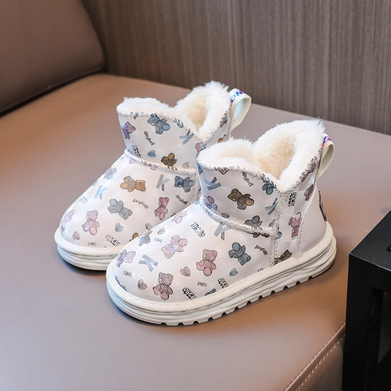 Children Snow Boots Glitter Fluffy Warm Princess Kids Winter Boot 25-36 Stylish Slip-on Non-slip Chunky Girl's Shoes