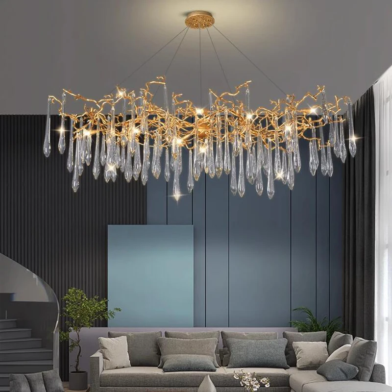 

Modern Crystal Chandelier Gold Hanging lamp for Dining Room Brass Tree Branches Chandeliers for Kitchen Island Ceiling Lamp