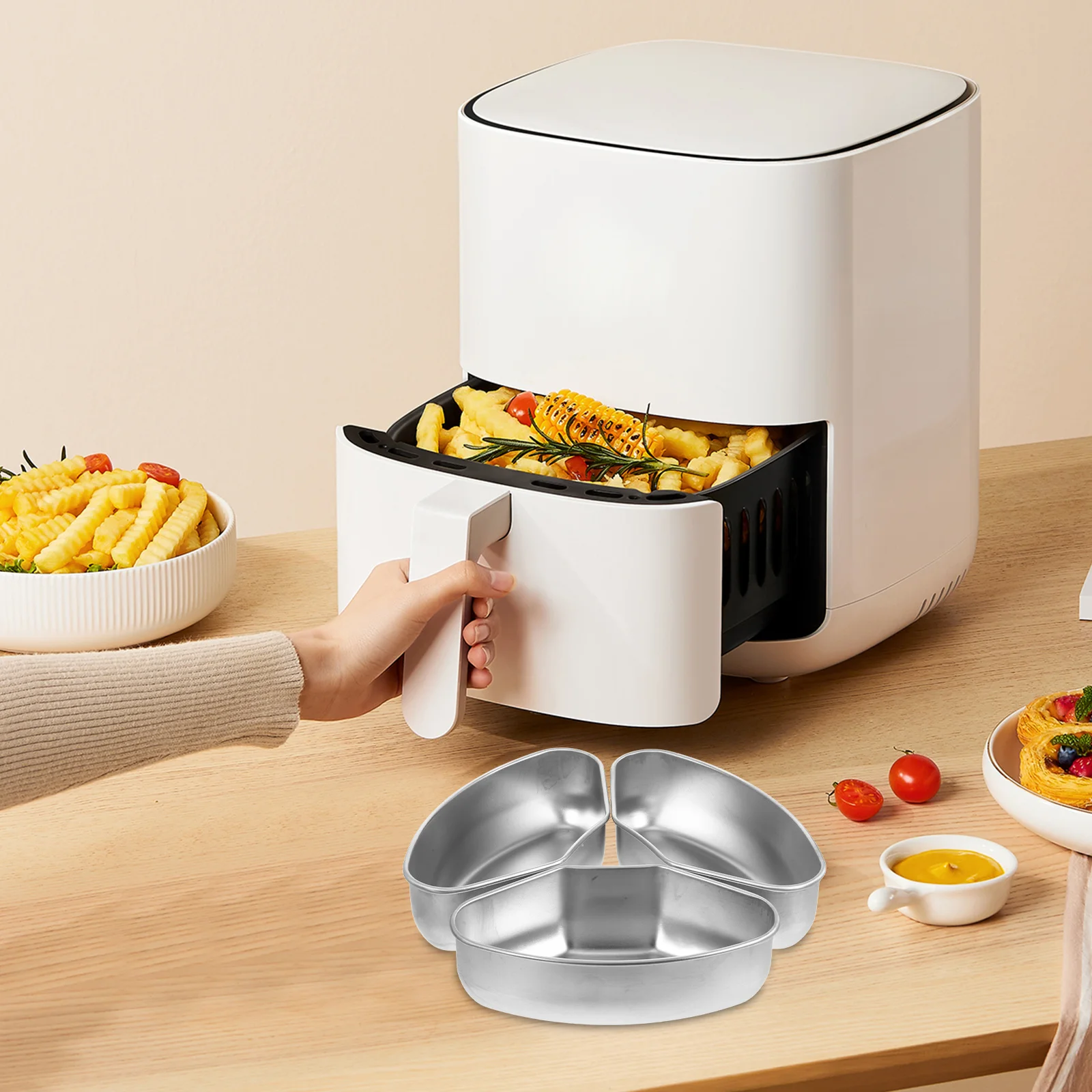 

3Pcs Round Steaming Basket Set Segmented Steam Rack for Simultaneous Cooking Compatible with Cookware Food Broccoli Seafood