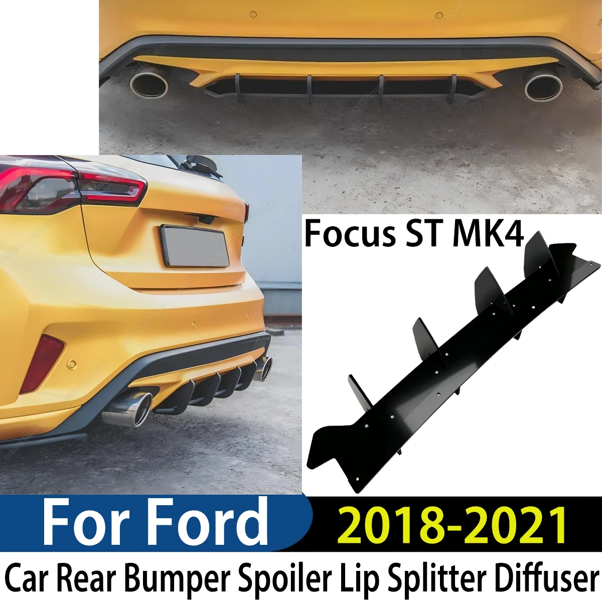 

Car Rear Bumper Spoiler Lip Splitter Diffuser For Ford Focus ST MK4 2018 2019 2020 2021 Body Kit Modification Exterior Tuning