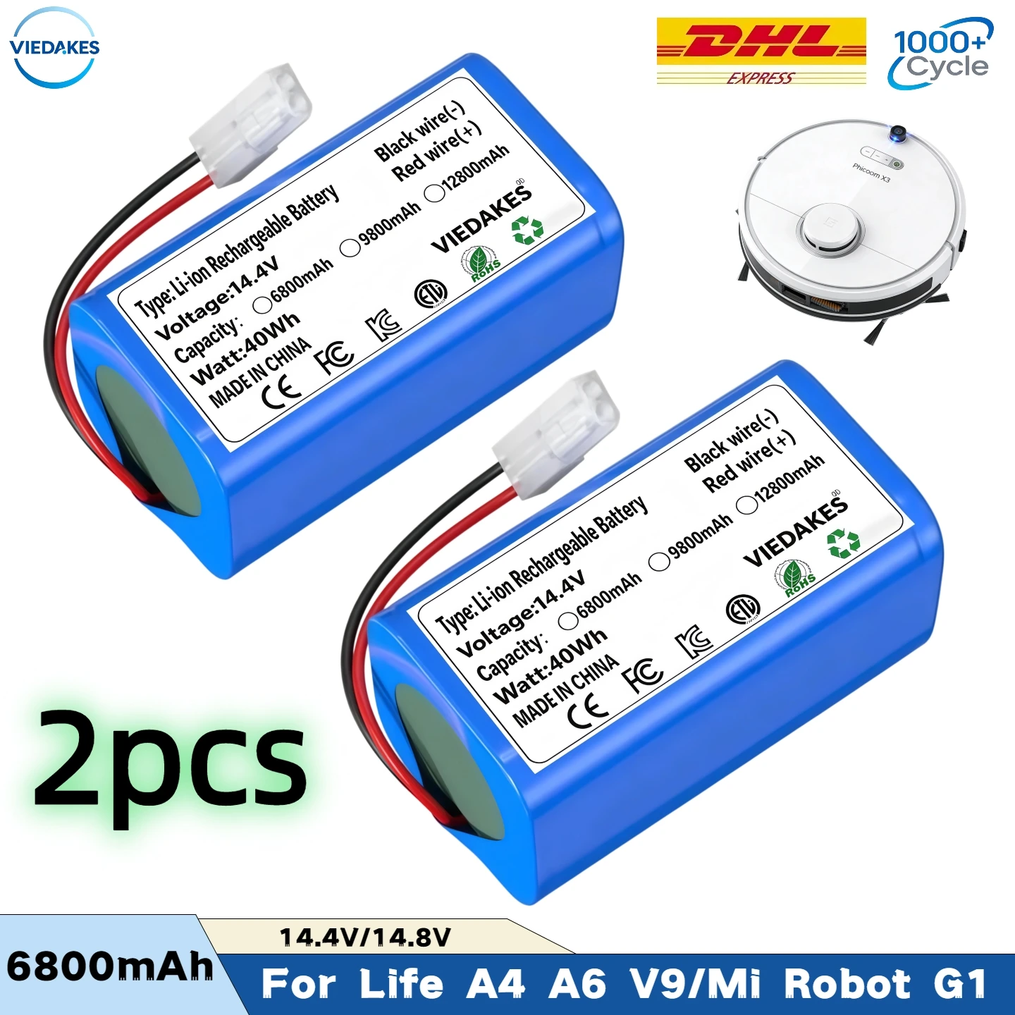 

NEW 14.8V 6800mAh Lithium Battery For ILIFE A4 A4s V7 A6 V7s Plus Robot Vacuum Cleaner ILife 4S1P real Capacity