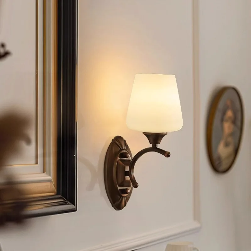 アメリカンレトロ寝室ベッドサイドウォールランプリビングルーム廊下壁ランプヴィンテージシンプルカントリーアイアンアート照明