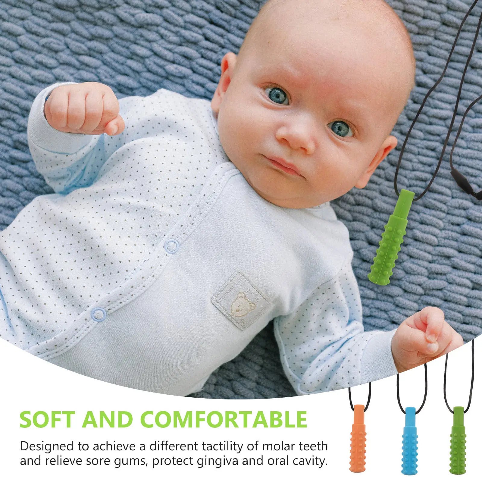 Lot de 3 pendentifs à mâcher en silicone pour bébé, pour soulager les douleurs de la dentition, apaisant pour les molaires des tout-petits, soin buccal doux et entraînement