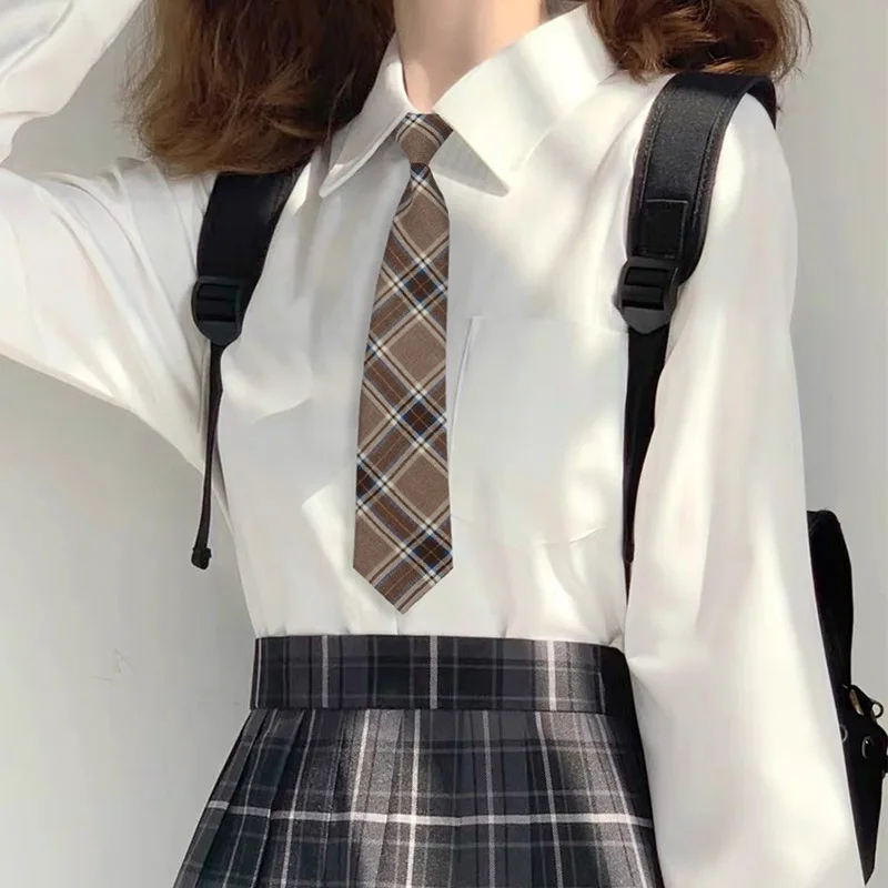 Brown Tie Female JK Japanese Academy Style No Tie Shirt dK Tie Male Retro Short Lazy Check Small Bowtie