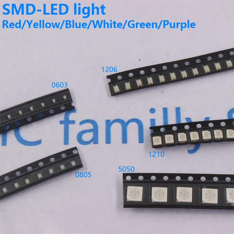 100pcs 0603/0805/1206/1210/5050 SMT LED high brightness red blue white green purple LED red light