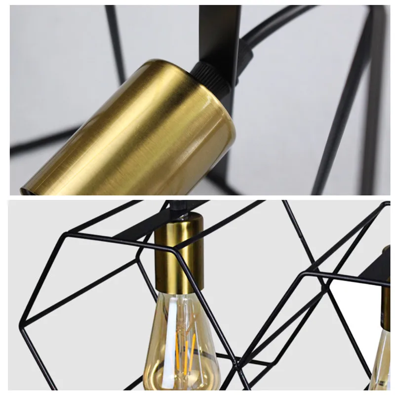 Modern Creative LED Chandelier Hanging Light Geometric Metal Frame Lamp Suitable For Restaurant Bedroom Above the Dining Table