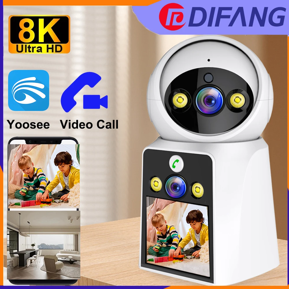 

DIFANG yoosee 4K Dual Screen Two Way Video Call WiFi Camera, Auto Tracking, Color Night Vision, Indoor Wireless Baby Monitor Cam