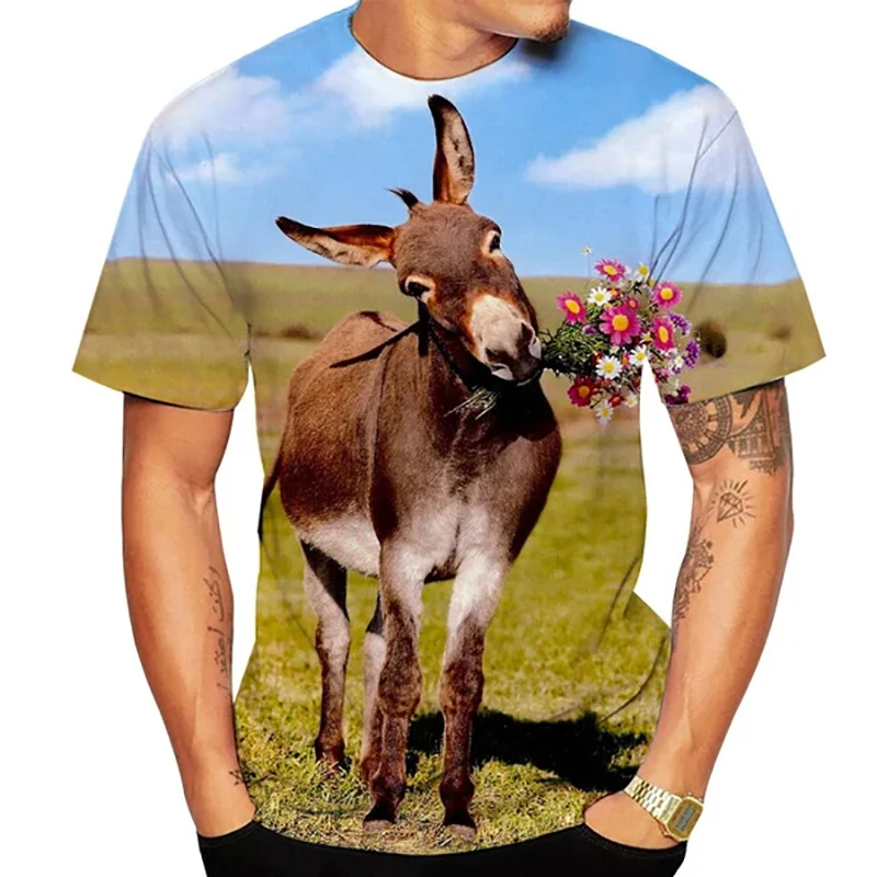 Funny Donkey T-Shirts Animal 3D Print T-Shirts Streetwear Men Fashion Oversized O-Neck Short Sleeved T Shirt Tees Tops Clothing