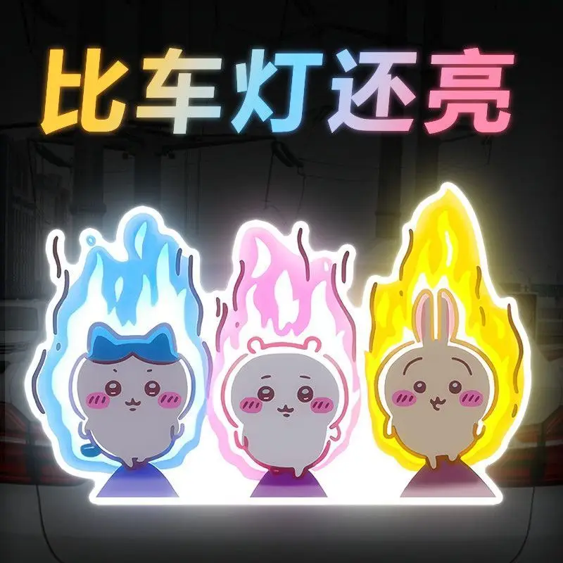 Chiikawa Cartoon Cute Reflective Car Stickers Hachiware Usagi Anime Decor Decals for Automobile Electric Vehicle