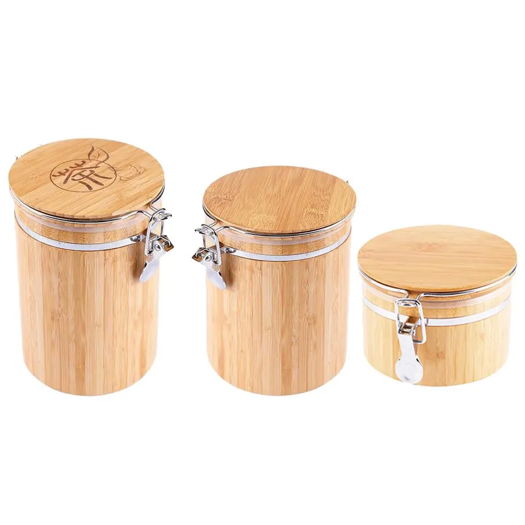 

Coffee Caddy Bamboo Storage Container Sugar Bowl Round with Lid