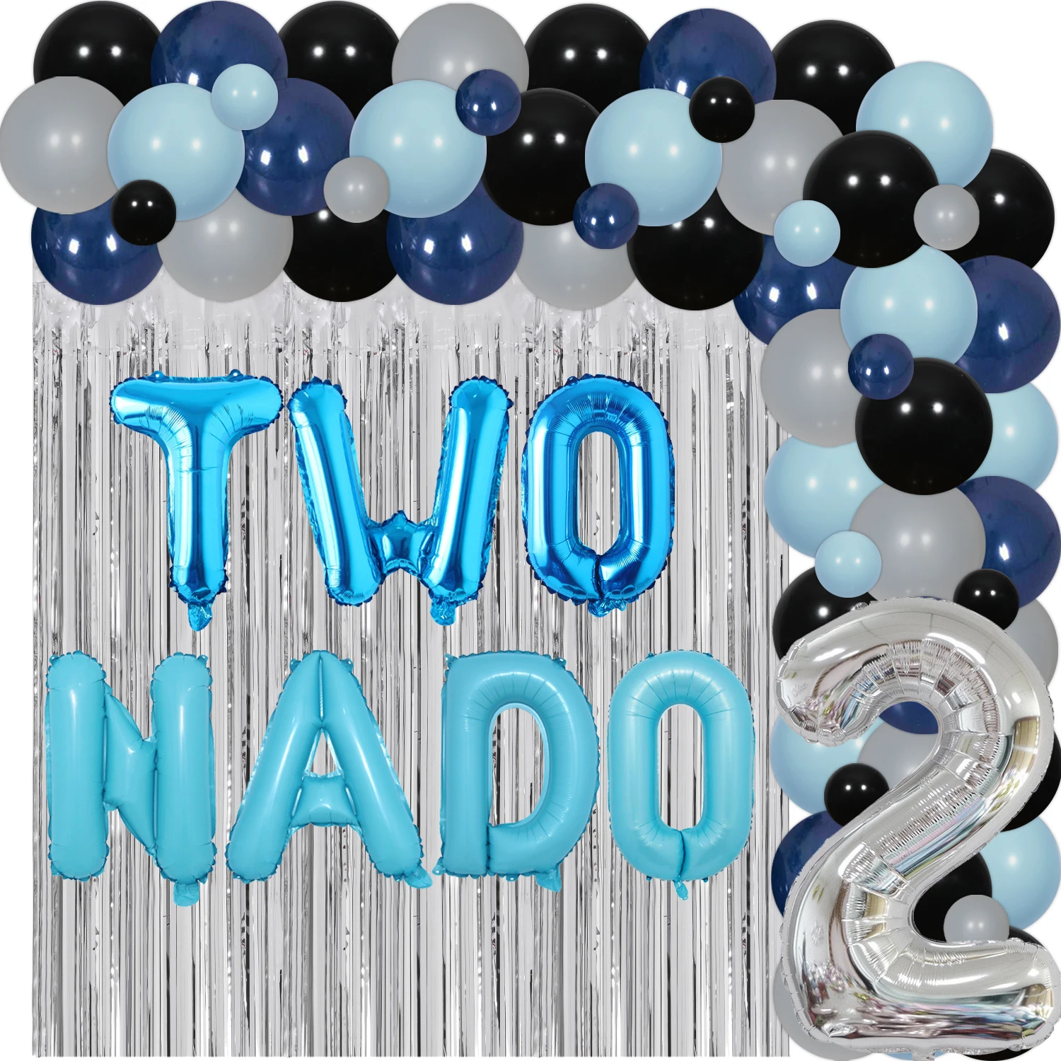 

Tornado Themed 2 Year Old Birthday Rain Curtain Balloon Garland Arch Set TWO NADO Balloons for 2nd Birthday Party Supplies