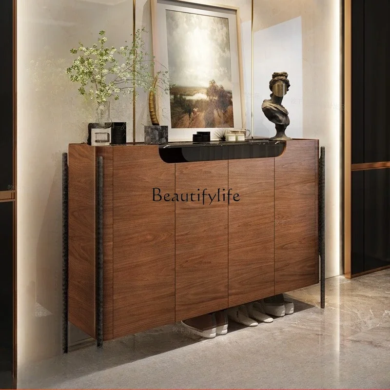 

LJY*French light luxury solid wood entrance shoe cabinet integrated villa foyer marble storage medium antique decorative cabinet