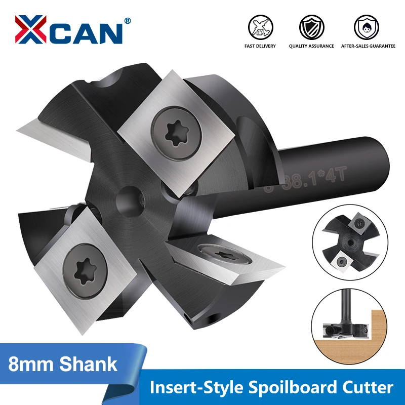 XCAN 3/4-Flute Spoilboard Surfacing Router Bits 8mm Shank Wood Planer Bit with Insert Carbide Slab Flattening Milling Cutter