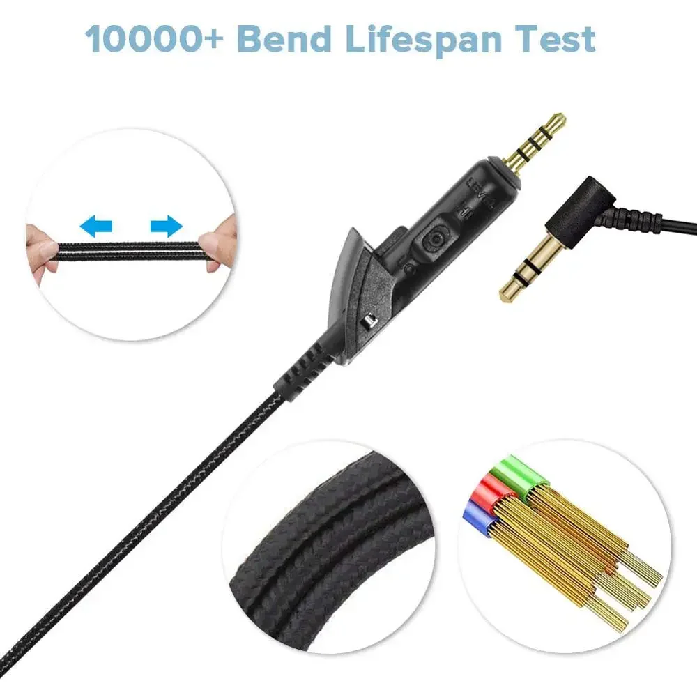 Ofc substituição áudio estéreo aux 3.5mm cabo de extensão cabo fio para bose qc15 qc2 quietcomfort conforto silencioso qc 15 2 fones de ouvido