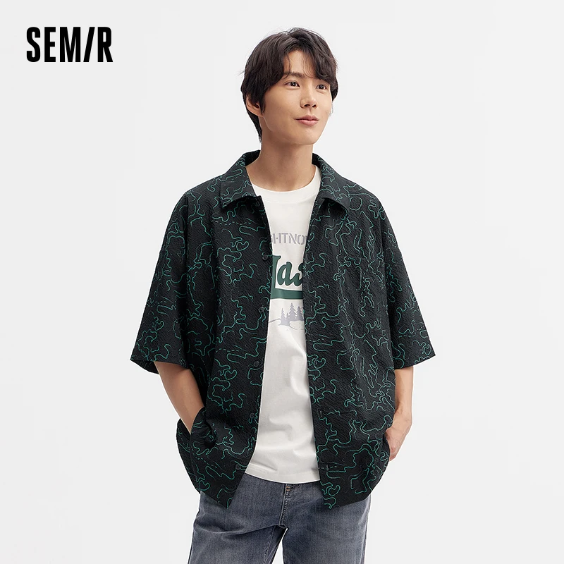 Semir Short-Sleeved Shirt For Men 2024 Summer New Oversize Men Wear Textured Top Casual Beach Style