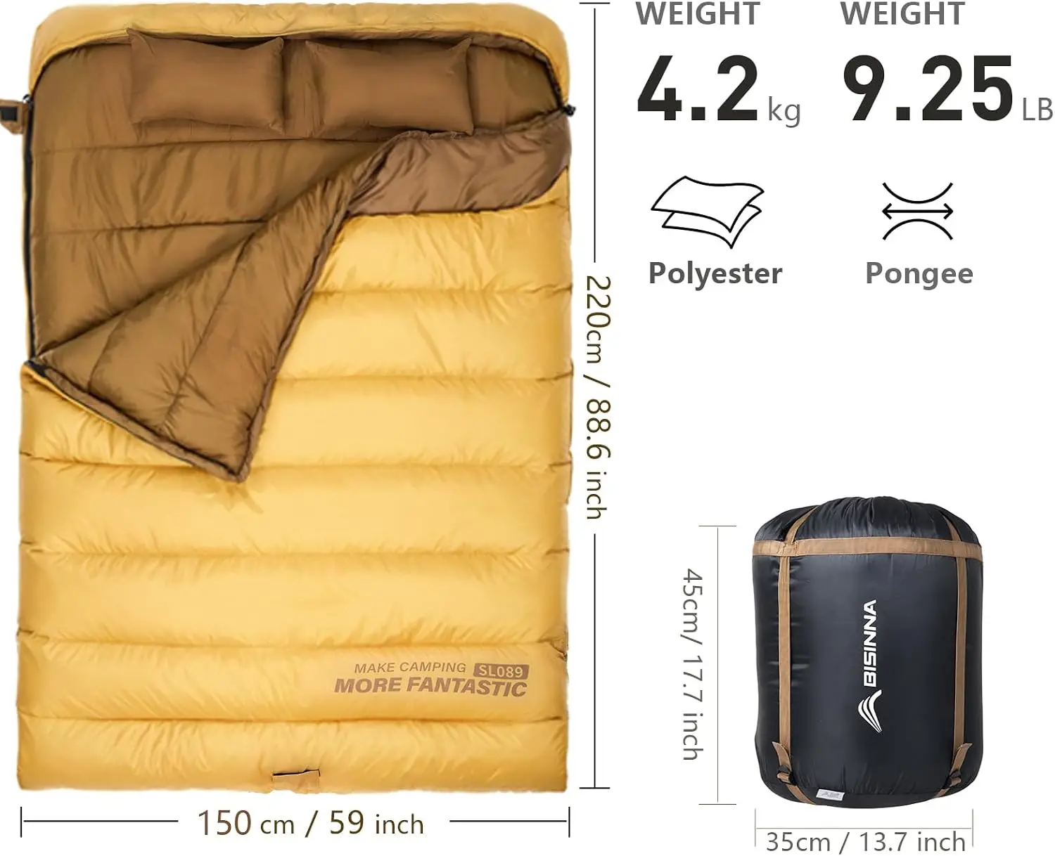 Double Sleepinag Bag for Adults Two Person Queen Size Camping Sleeping Bag for All Season Backpacking Hiking Cold Weather