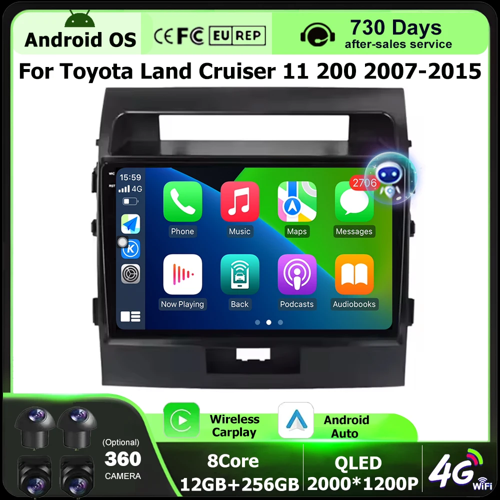 راديو السيارة الوسائط المتعددة مشغل فيديو نظام تحديد المواقع والملاحة لتويوتا لاند كروزر 11 200 2007-2015 أندرويد 16 السيارات اللاسلكية Carplay DSP