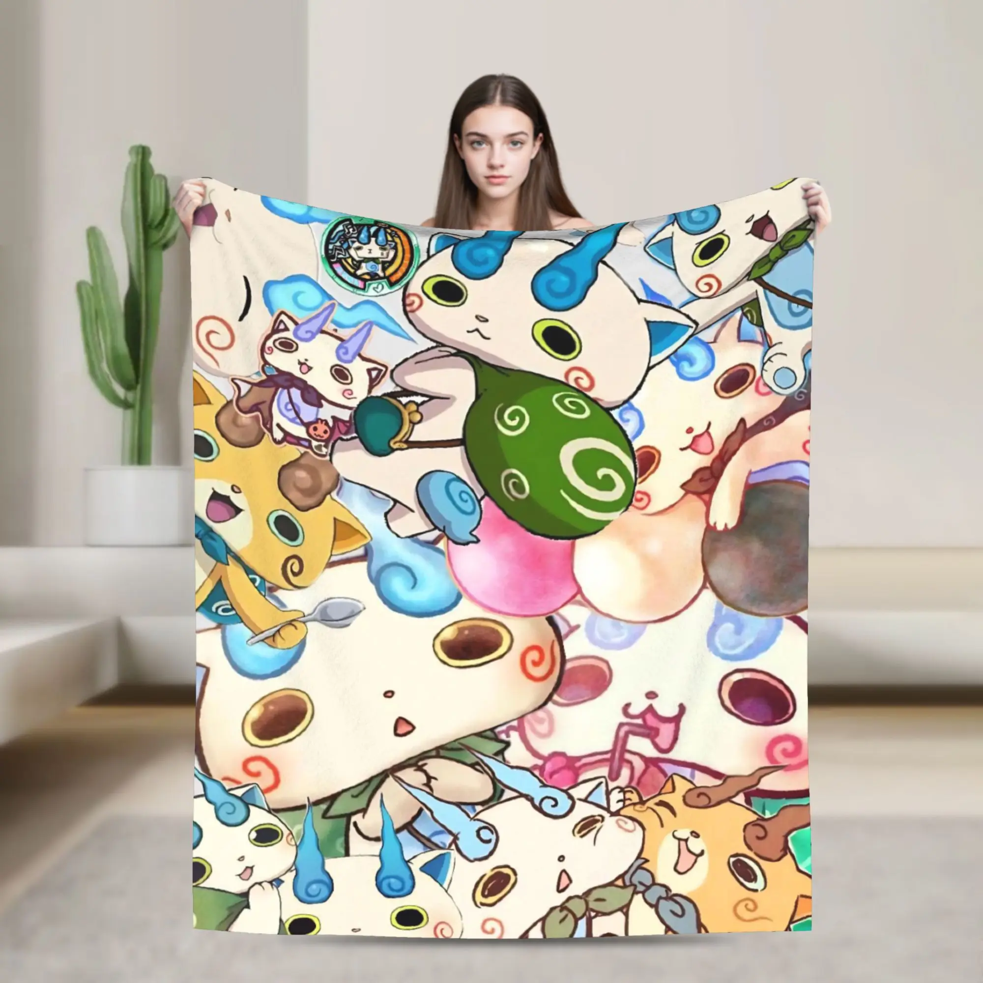 Yokai Watch Game Flannel Blankets Komasan Awesome Throw Blankets for  Sofa Bedding Lounge 125*100cm Rug Piece