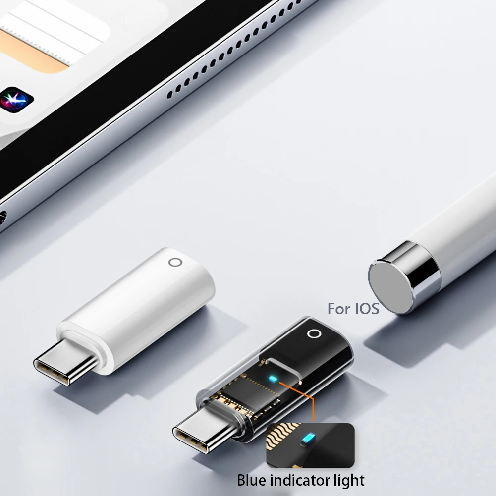 Ligting To Type-C Connecter Adapter for Apple Pencil 1st Generation Bluetooth-Compatible Stylus Pen Charge Adapter for IPad10