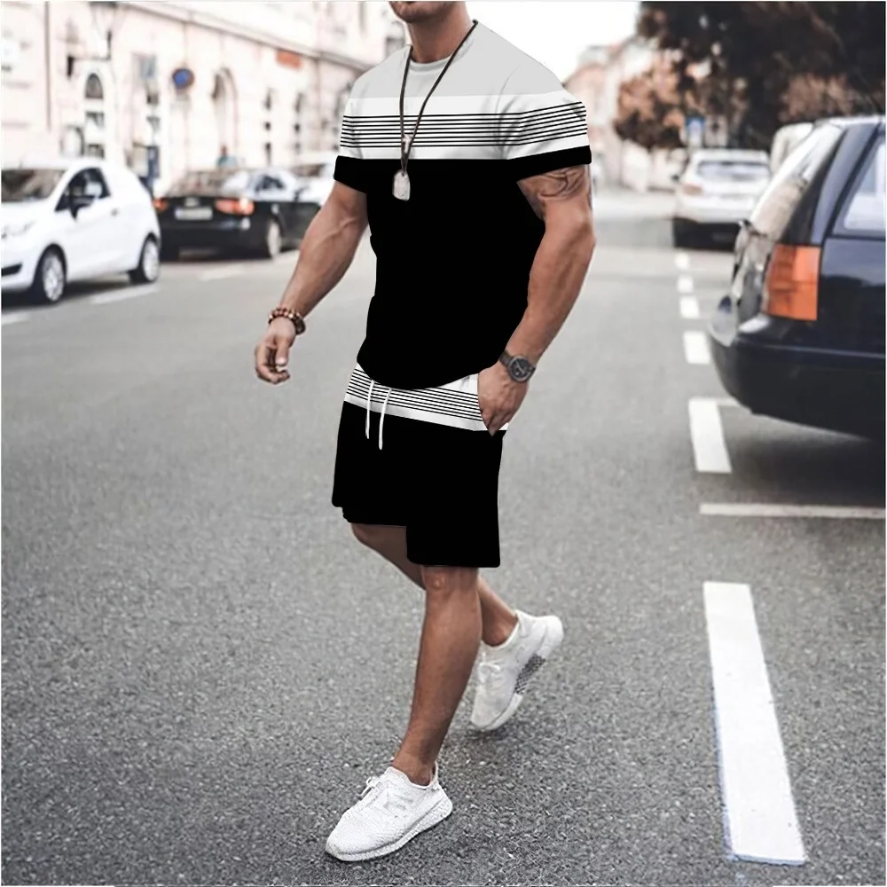 New Men\'s Sports Suit T shirt Solid Color Casual Plus Size Tracksuit Man Summer Clothing Streetwear Male Shorts Two Piece Sets