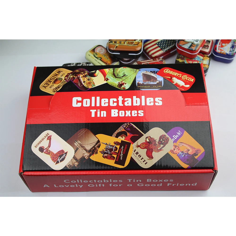 32PCS/Set Portable American Mini Travel Tin Can Vintage Metal Can Storage Box Candy Chocolate Biscuit Packaging Wedding Gift