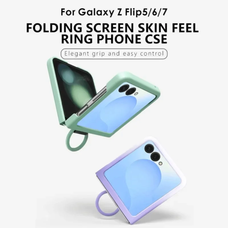 Gradient Skin Feel Hard Shell Phone Case with Ring for Samsung Galaxy Z Flip 8 7 FE 6 5 Flip7 Large Window Protection Cover