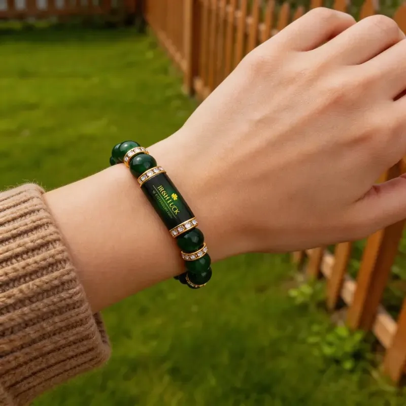 Irish Luck St. Patrick's Day Green Agate Lucky Clover Beaded Bracelert for Women Natural Stone Bracelet Jewelry Gifts - view 4