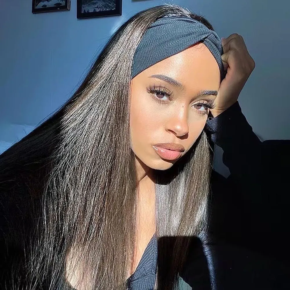 Gerade Brasilianische Echthaar-Stirnbandperücke 250% Dichte Natürliche Farbe 18 Zoll Ohne Lace Front Maschinell Gefertigt für Schwarze Frauen