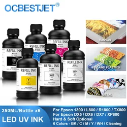 6x250ml L805 UV DTF Ink and Varnish for UV DTF Film A B for Epson UV Printer DX5 XP600 TX800 1390 L800 L1800 UV Bulk Ink kit