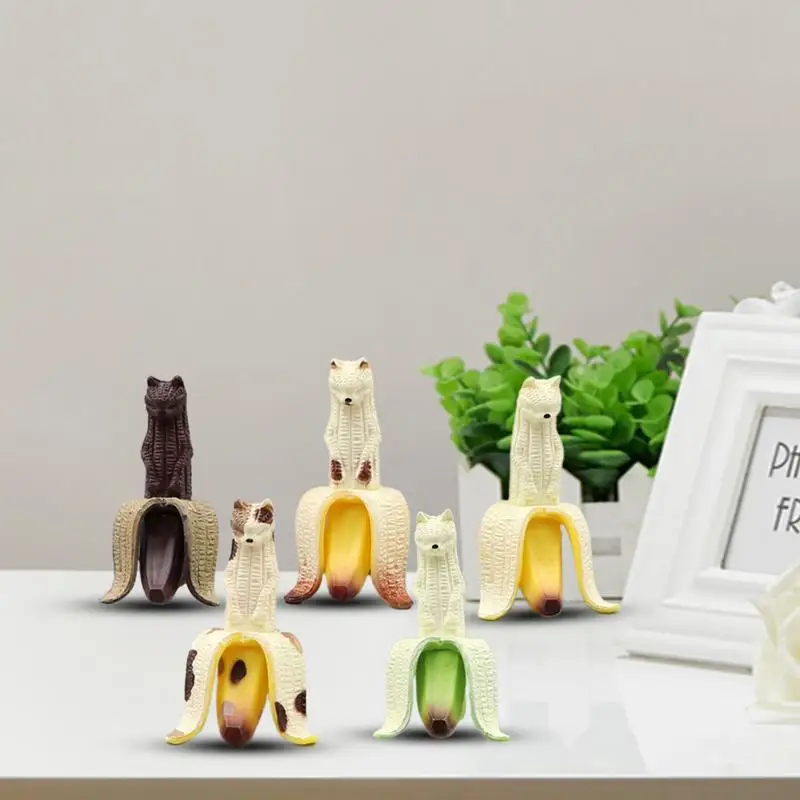 Banana Ornament 5X Banana Sleeping Cat Figurine Fruit Model Statue Cute Unique Art Crafts Animals Figurine for Desktop Table