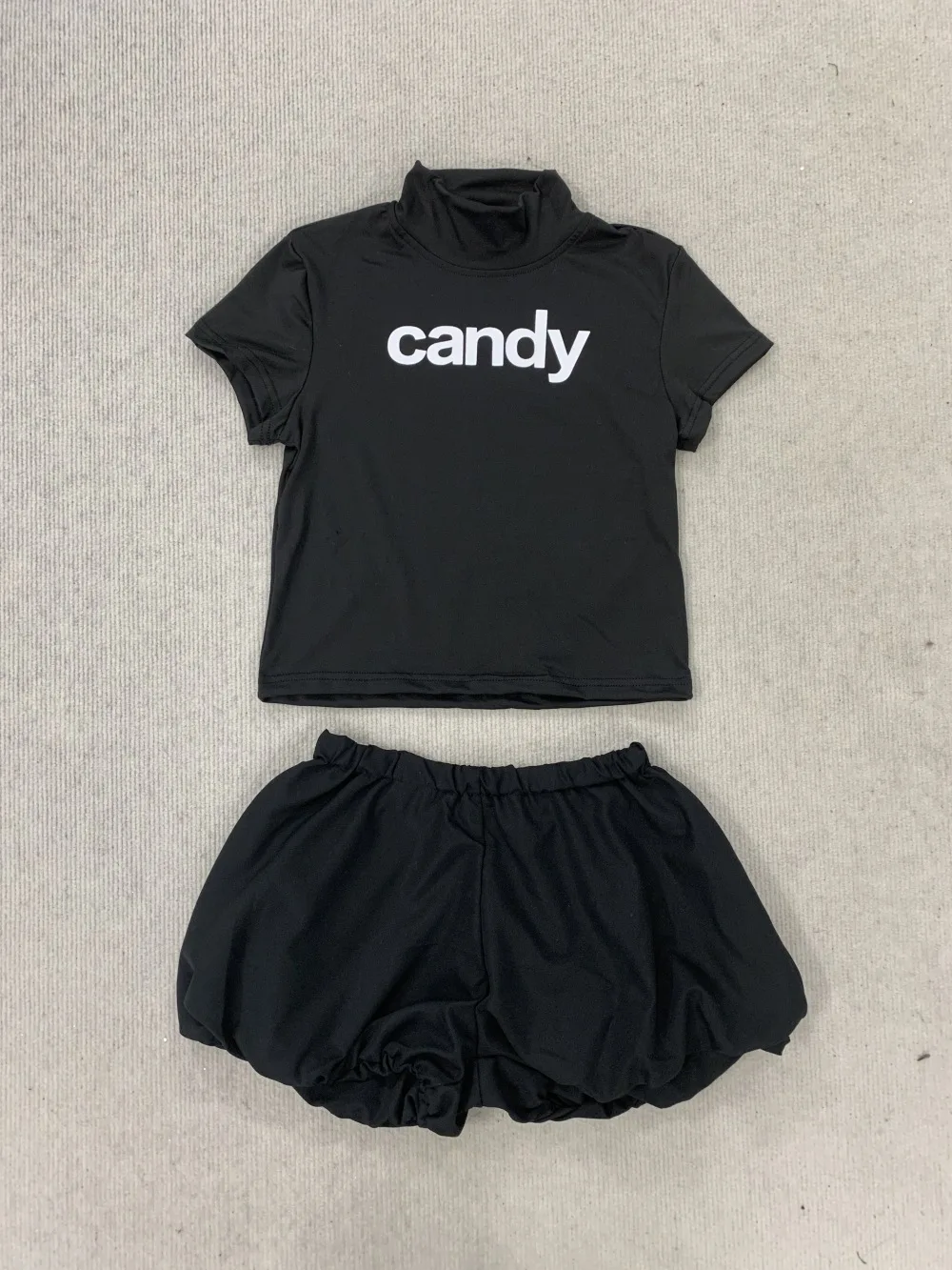

2026 new summer American letter printed semi high neck short sleeved top, flower bud shorts, casual home set, street trend ins