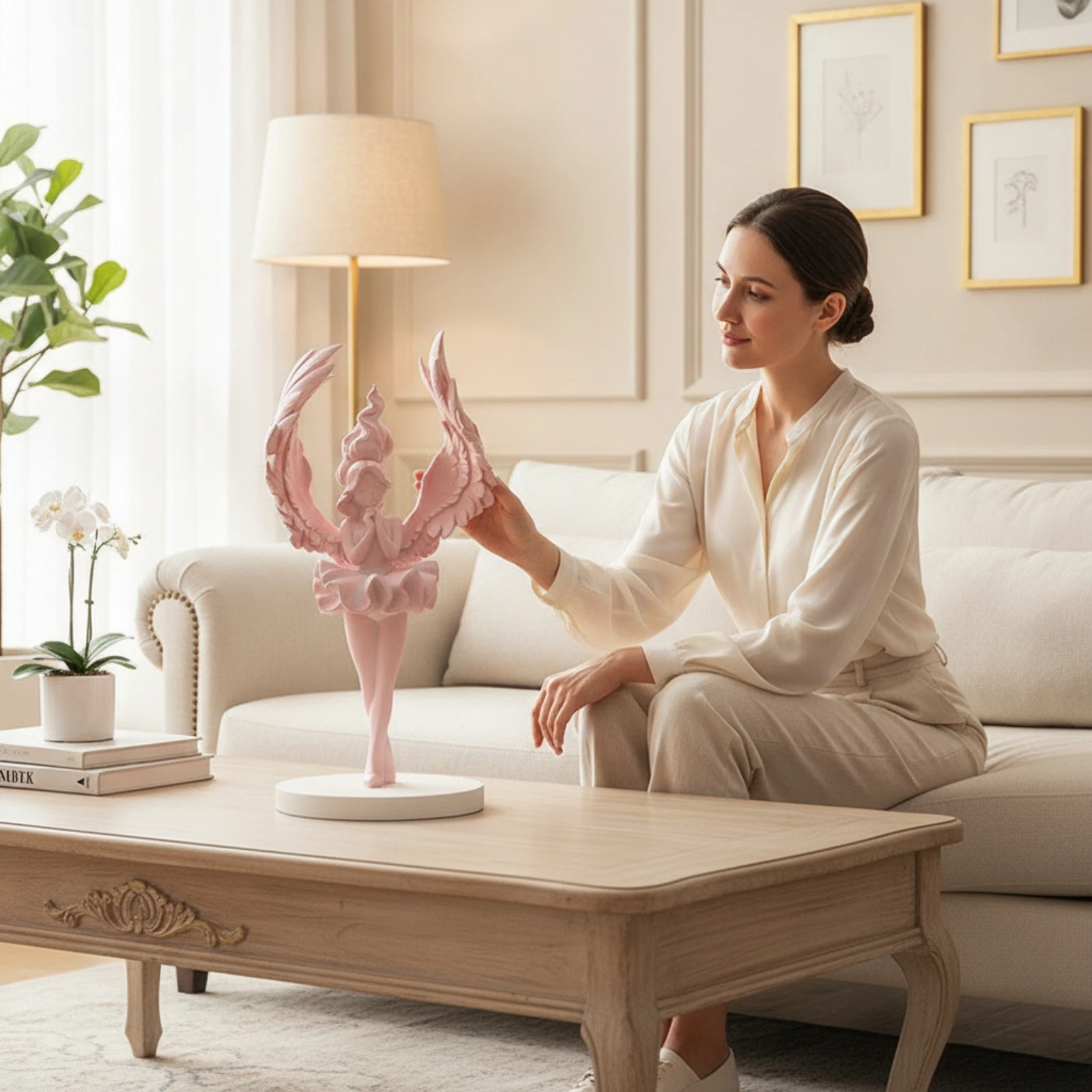 Angel Figurine Slim Praying Angel Statue Girl Statue Sculpted Elegant for Living Room, Shelf view 6