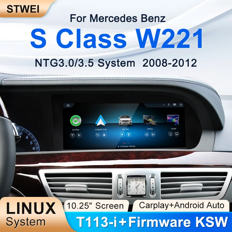 STWEI Linux System Car Multimedia Player Wireless CarPlay Android AUTO 10.25inch Screen For Mercedes Benz S Class W221 NTG3.03.5