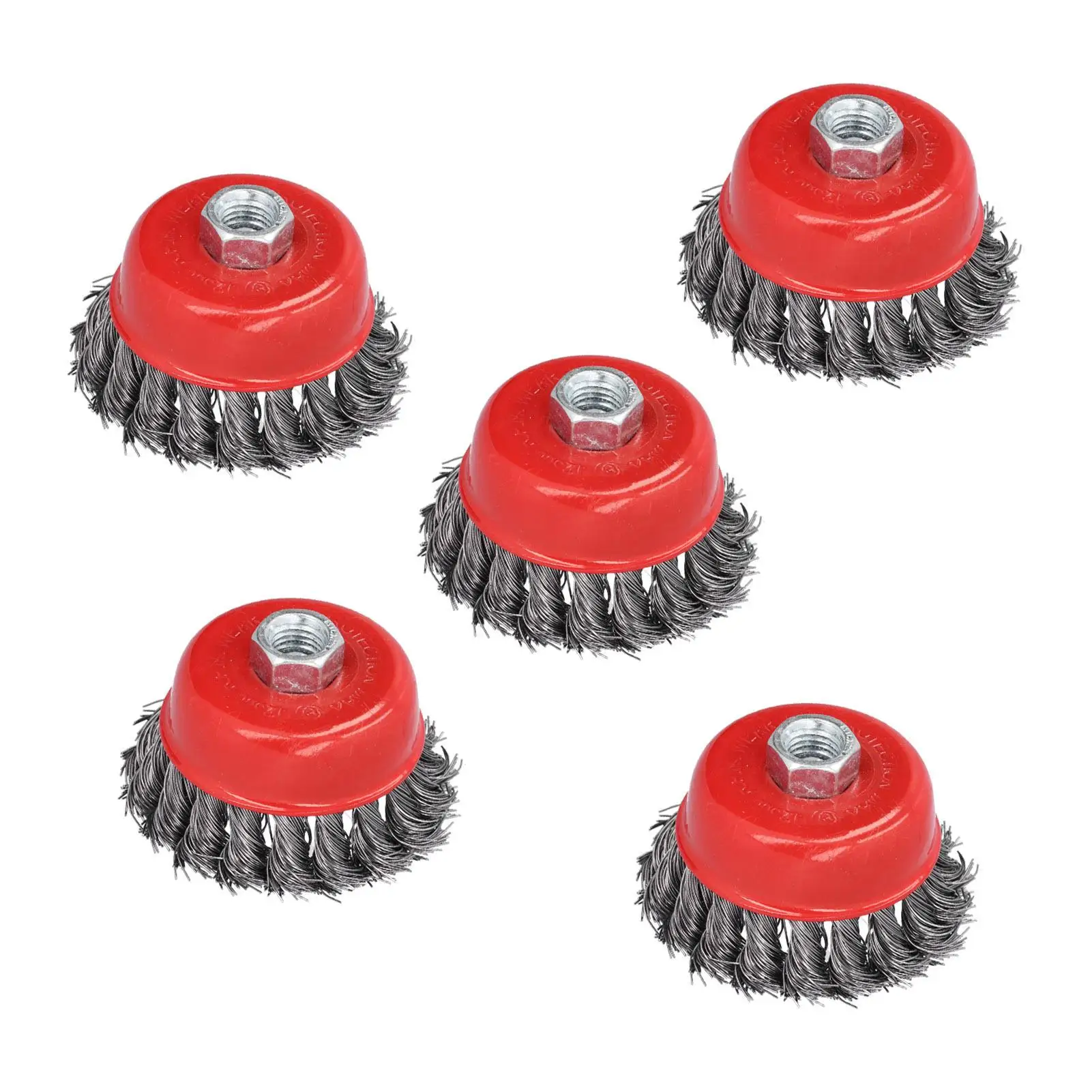 5Pcs Twisted Wire Cup Brush Wheel Set for grinders - M14 Threaded Cleaning Tool for Rust & Burr Removal