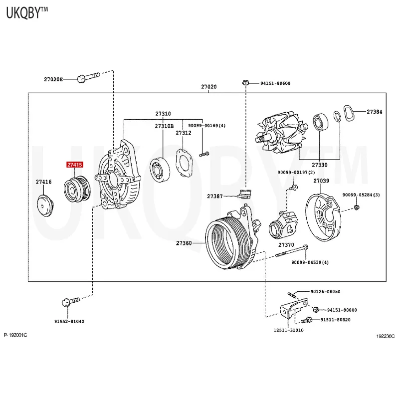 Imported To yo ta C am ry/AU RIO N/H V (ARL) 2006-2011 Tian 274150W010 Generator (with clutch) Pulley