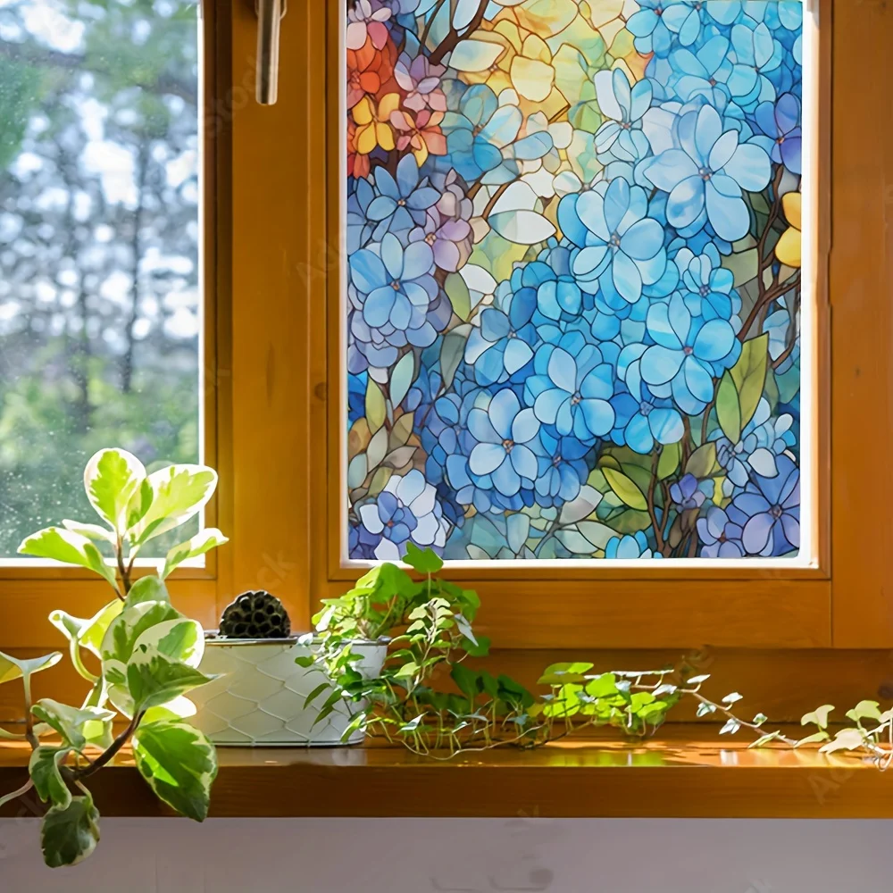 Flower Window Sticker Window Privacy Film Stained Glass Film No Adhesive Electrostatic Sticker Waterproof Home Decoration