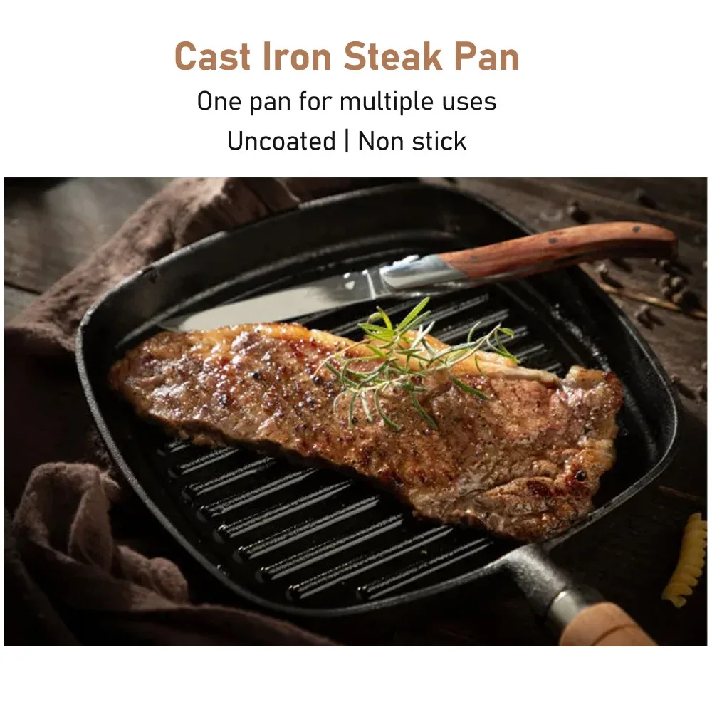 

Kitchen Cookware Cast Iron Grill Pan Nonstick Square Steak Pan Thickened Even Heating Steak Griddle Bacon/Onion/Burgers/Meats