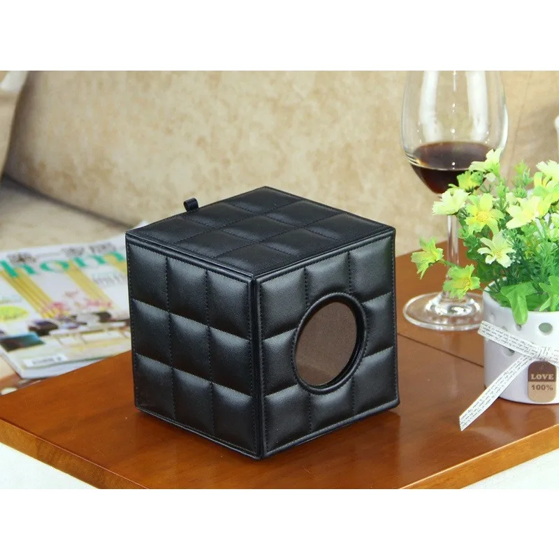 1pcs Leather Square Tissue Box Plaid Pattern Roll Paper Holder Stylish Decorative Tissue Organizer for Home Office Car Use