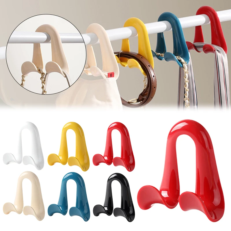 Double Hooks Space-Saving Clothes Hats Scarf Handbag Storage Rack Wardrobe Backpack Hook 3/2/1pcs Bag Hanger Hook