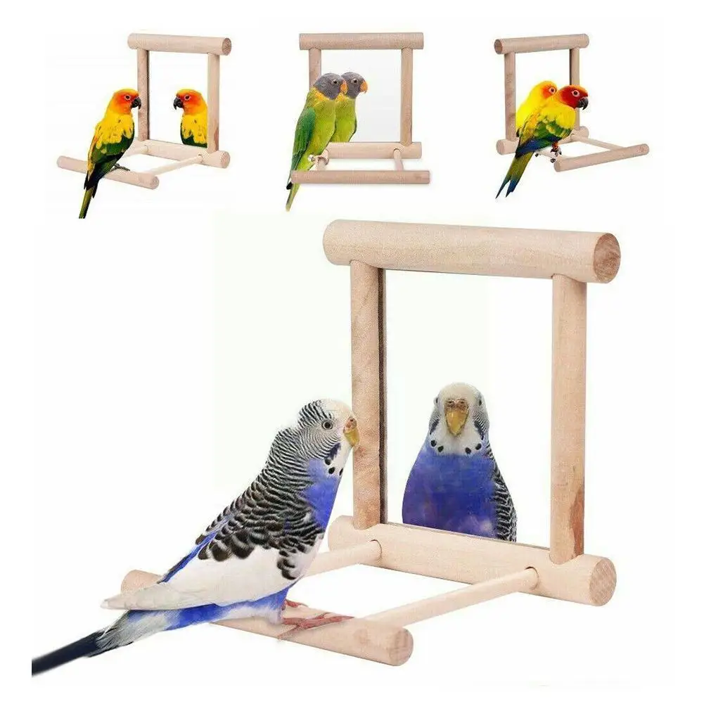 Parrot Bird Mirror Toys Pet Bird Bell Toy Bird Cage Bells Swings Toys Pet Supply Perch Hanging Cage Accessori Cage Supplies L1N4