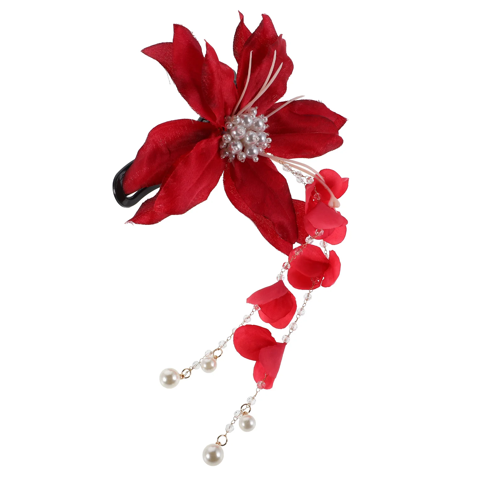 

Red Pearl Flower Hair Clip Tassel Hairpin Lightweight Summer Floral Accessories Holiday Hair Ornament Tassel Barrettes