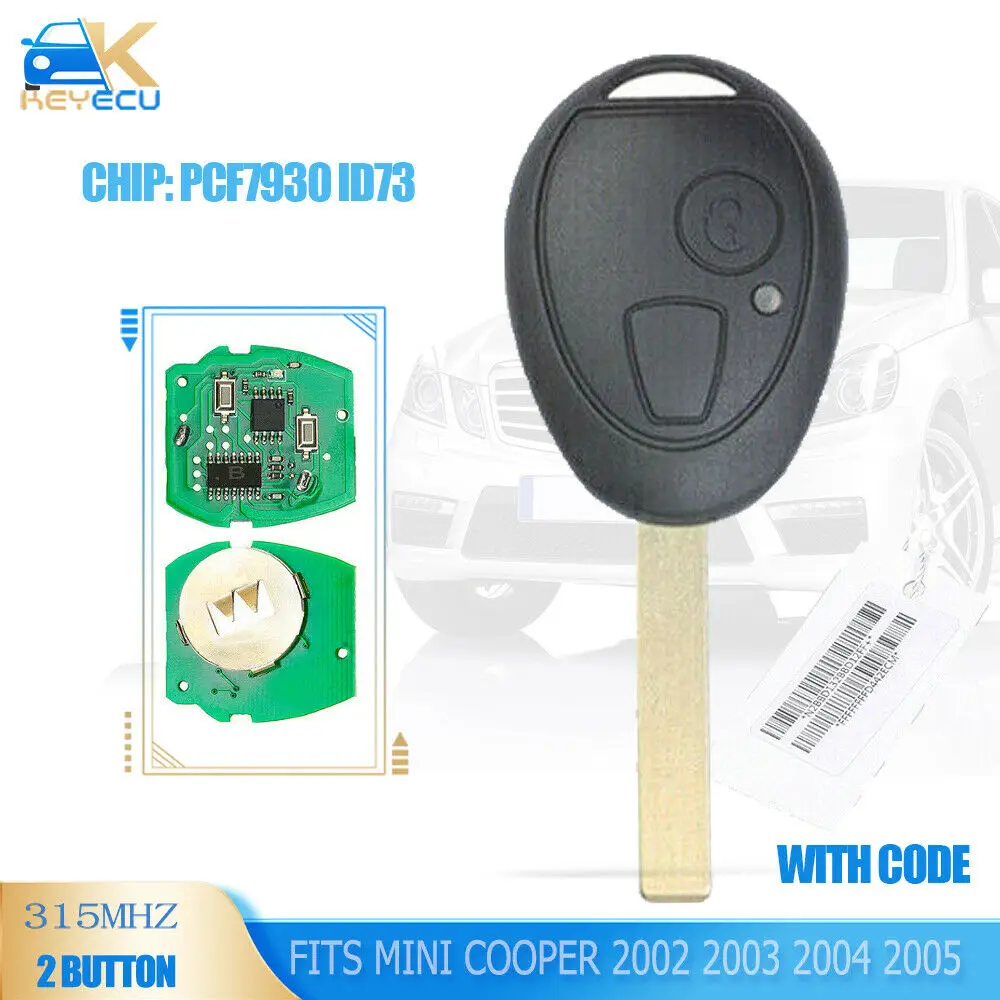 KEYECU 315MHz / 433MHz PCF7930 2 Button Remote Key Fob With Code for 2002 2003 2004 2005 Mini Cooper