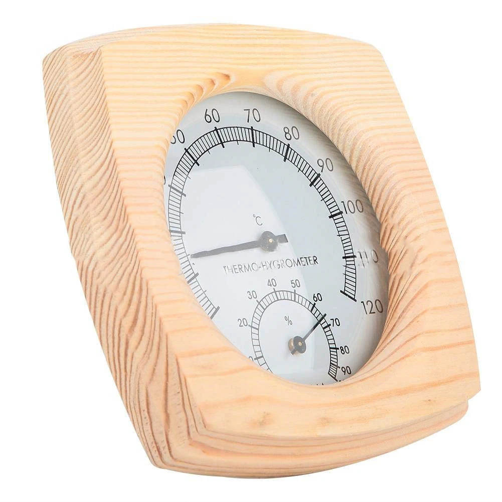 140 mm vochtigheidsmeter badkamerthermometer geen batterijen nodig stoomkamer compatibele houten materiaalconstructie