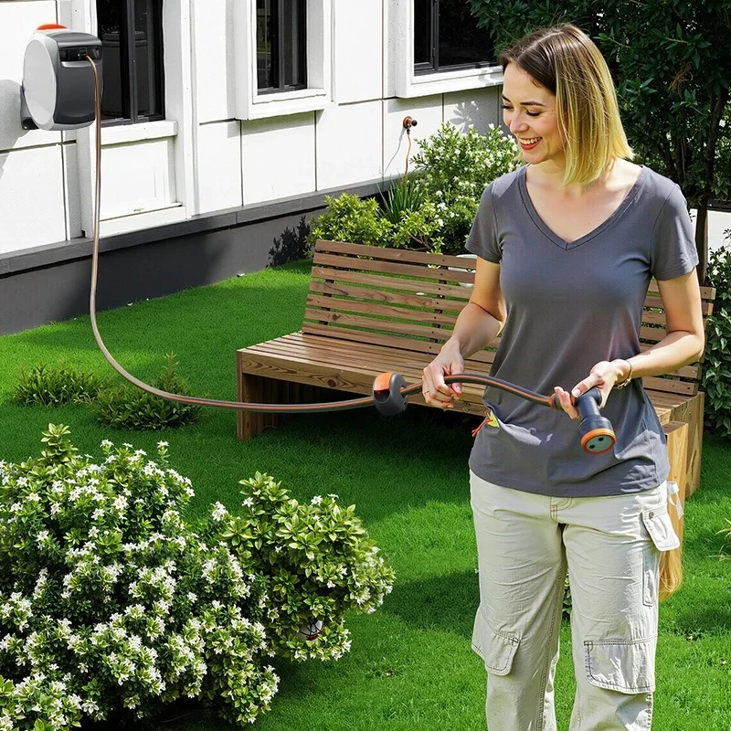 Automatic Hose Reel Flexibility Irrigation System High Pressure Optional Water Guns Compact Modern