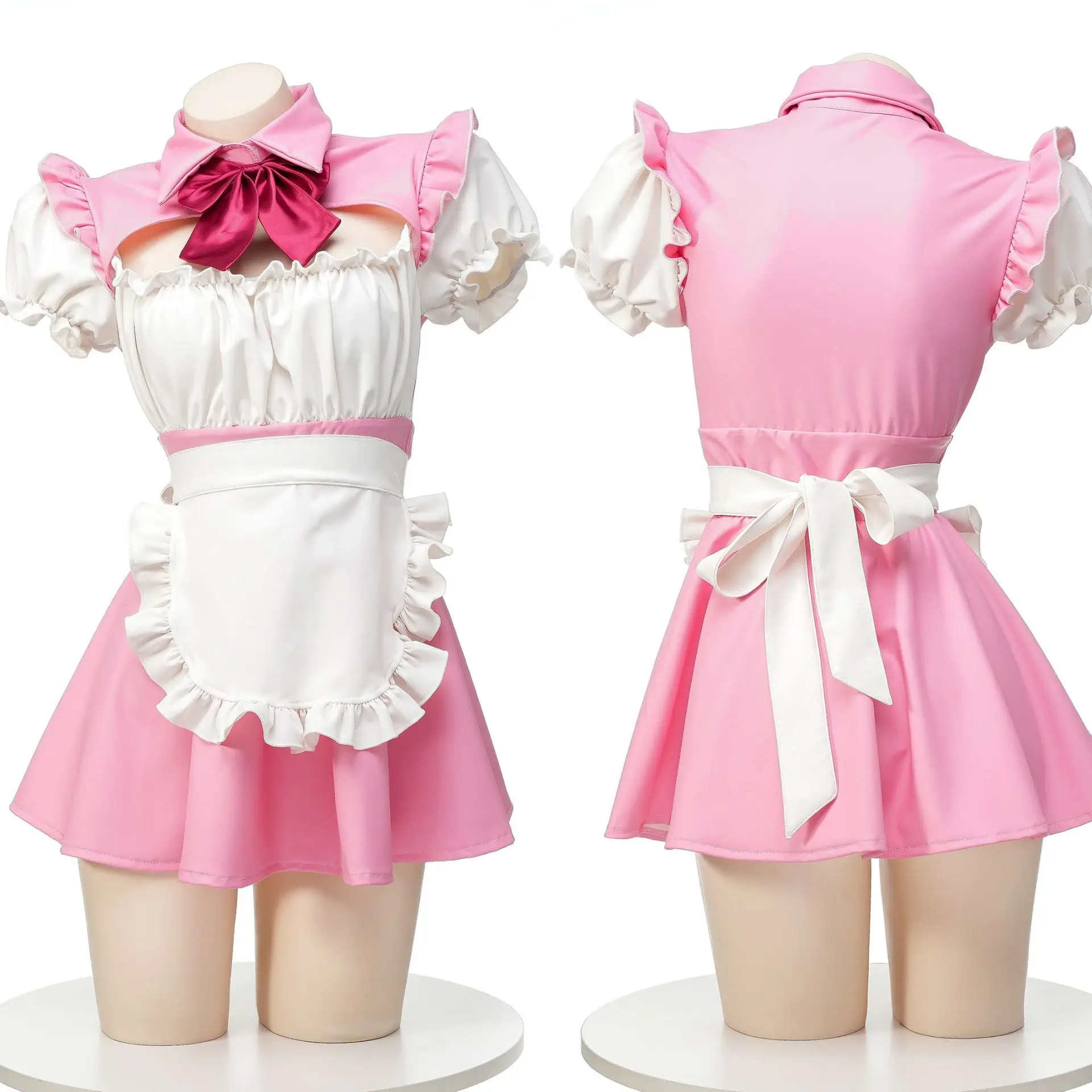 Cardcaptor Card Captor Sakura Cosplay Maid Uniform Dress Sweet Girls Lolita Pink Hollow Out Dresses Short Sleeve Dropship