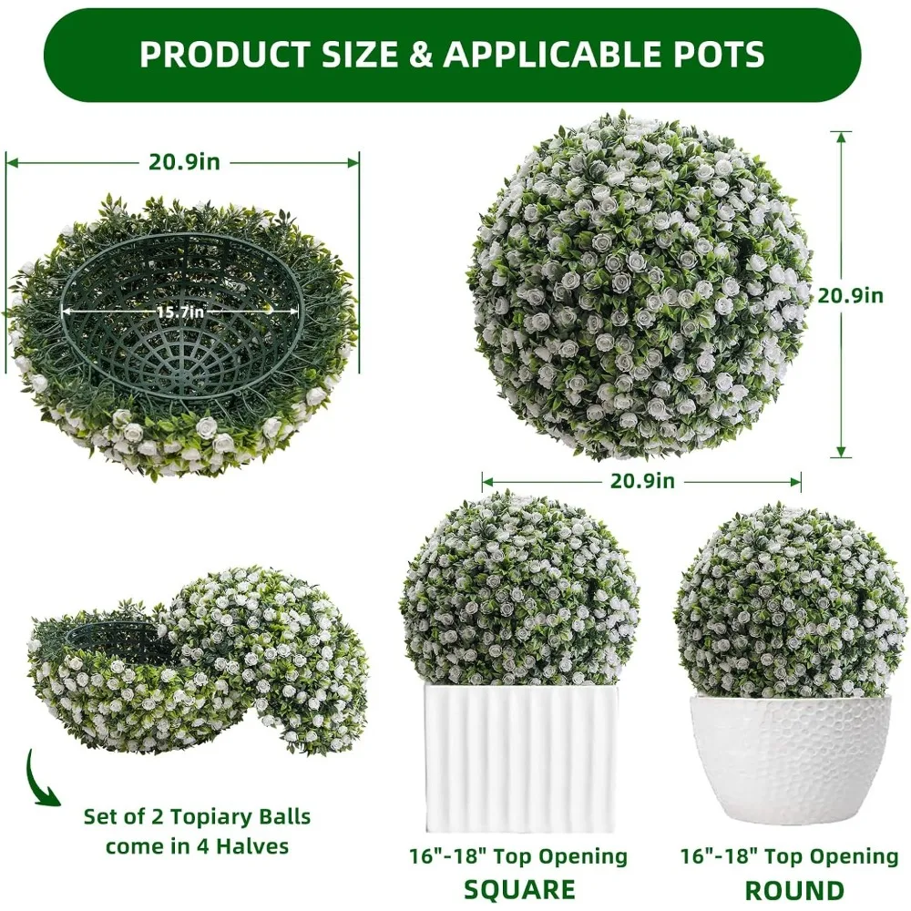 인공 꽃 토피어리 볼 2개 세트, 실내외 장식, 파티오 정원, 웨딩 장식